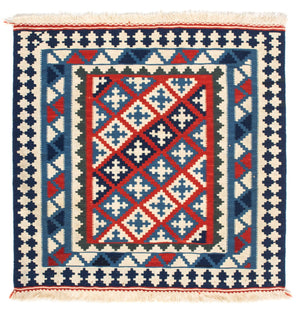 Alfombra Kelim - Oriental cuadrado  - 100 x 100 cm - azul
