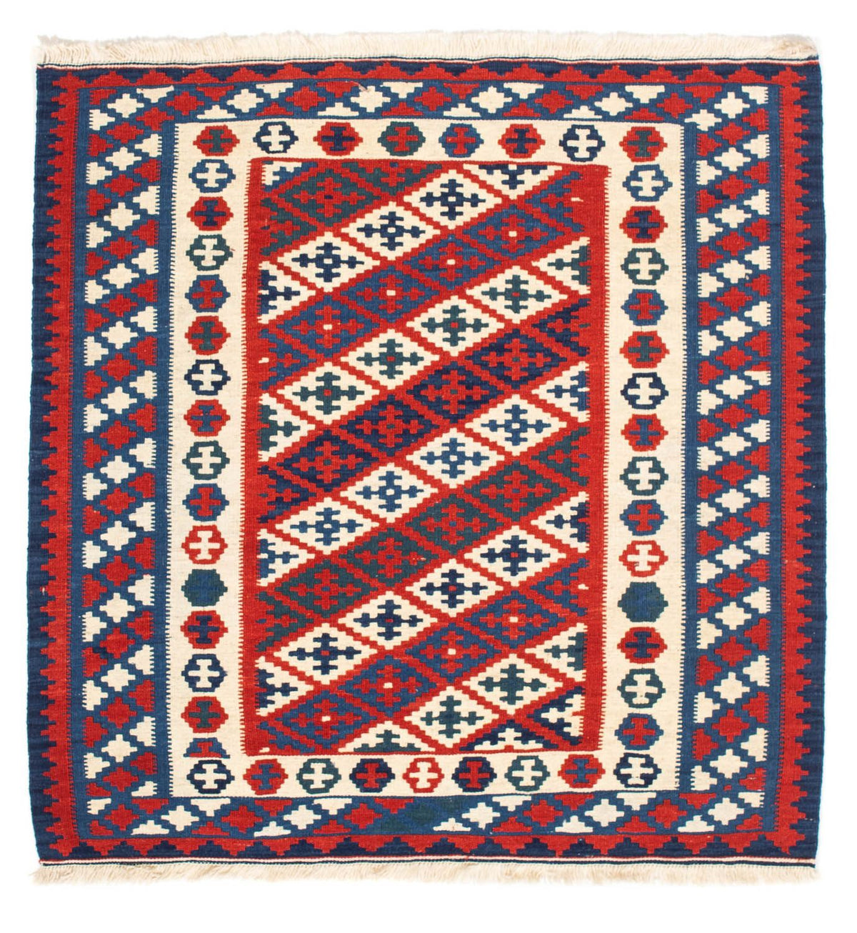 Alfombra Kelim - Oriental cuadrado  - 102 x 102 cm - rojo oscuro