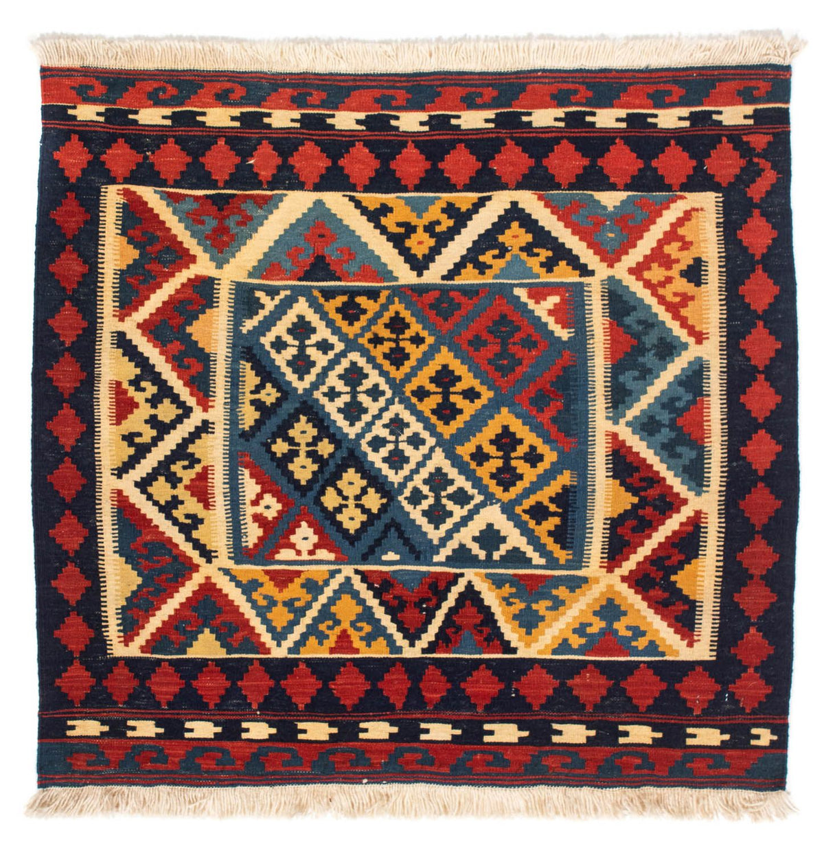 Alfombra Kelim - Oriental cuadrado  - 110 x 109 cm - rojo