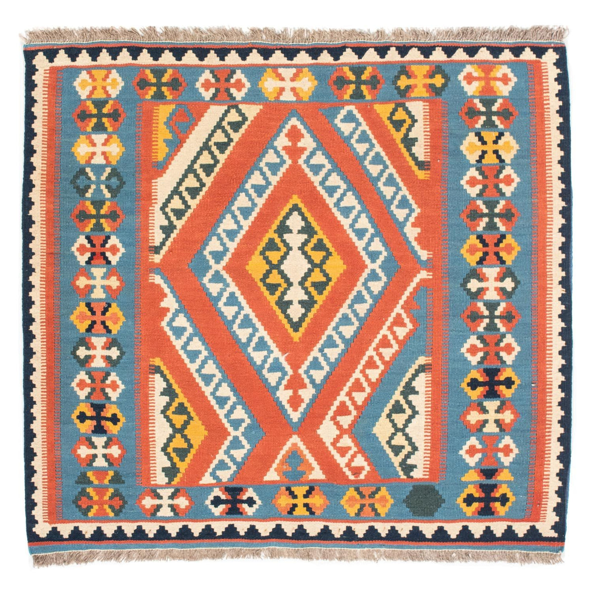 Alfombra Kelim - Oriental cuadrado - 107 x 100 cm - naranja