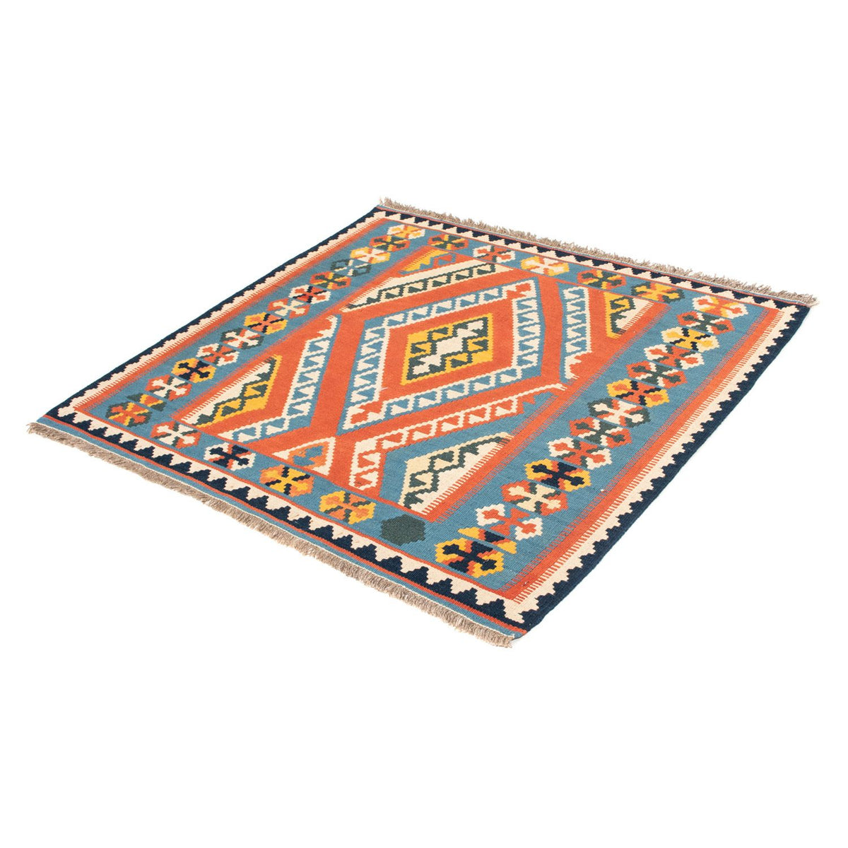 Alfombra Kelim - Oriental cuadrado - 107 x 100 cm - naranja