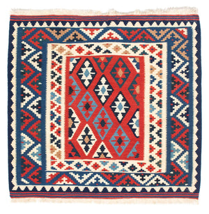 Alfombra Kelim - Oriental cuadrado  - 104 x 100 cm - azul oscuro