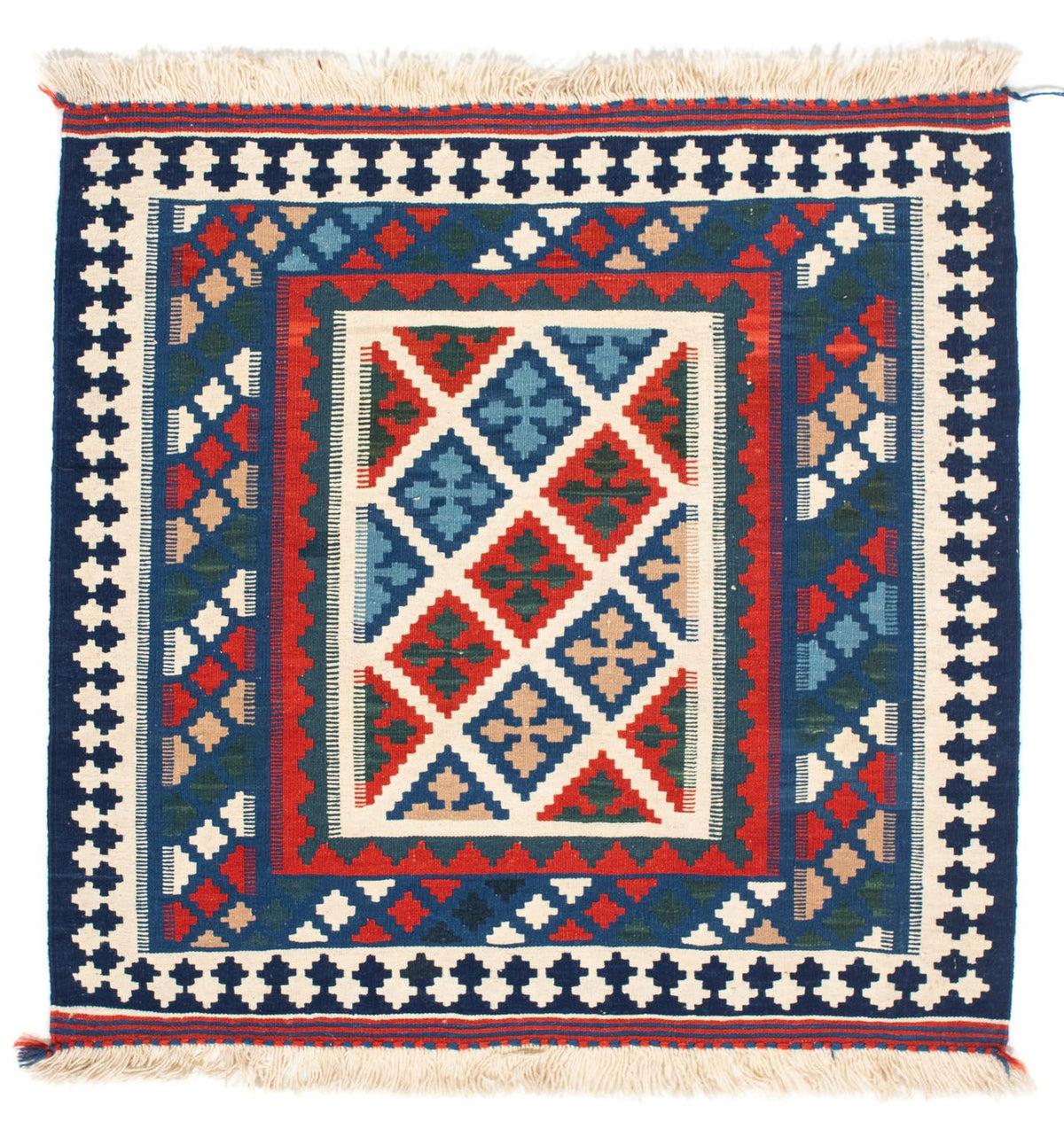 Alfombra Kelim - Oriental cuadrado - 103 x 100 cm - azul oscuro