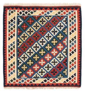 Alfombra Kelim - Oriental cuadrado  - 104 x 100 cm - azul oscuro