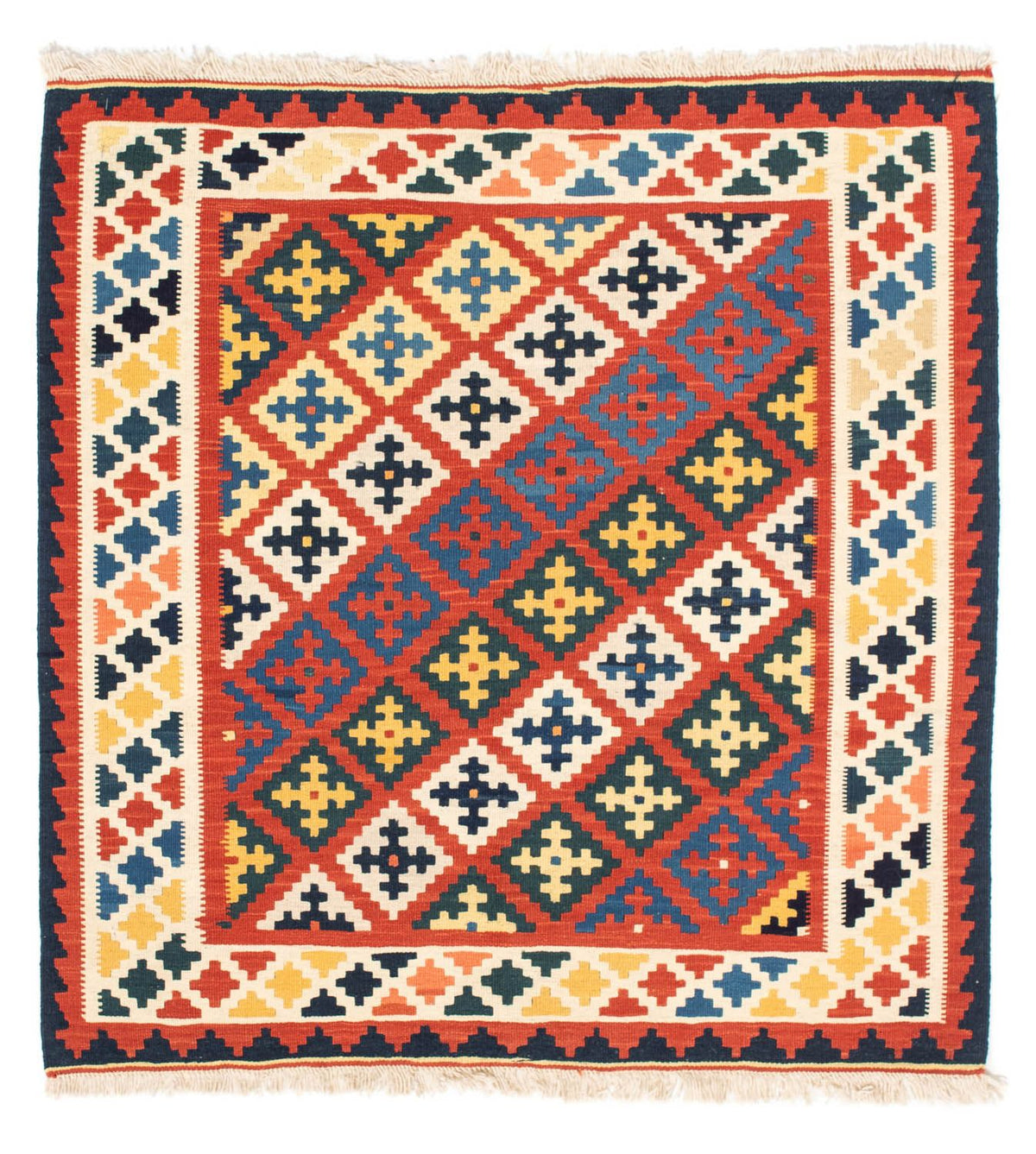 Alfombra Kelim - Oriental cuadrado - 106 x 102 cm - rojo oscuro