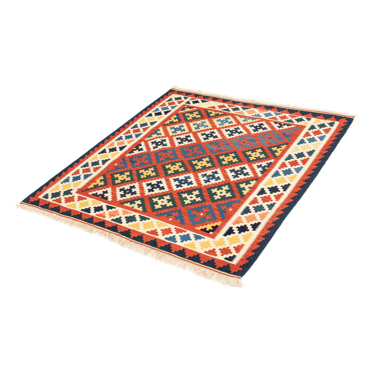 Alfombra Kelim - Oriental cuadrado - 106 x 102 cm - rojo oscuro