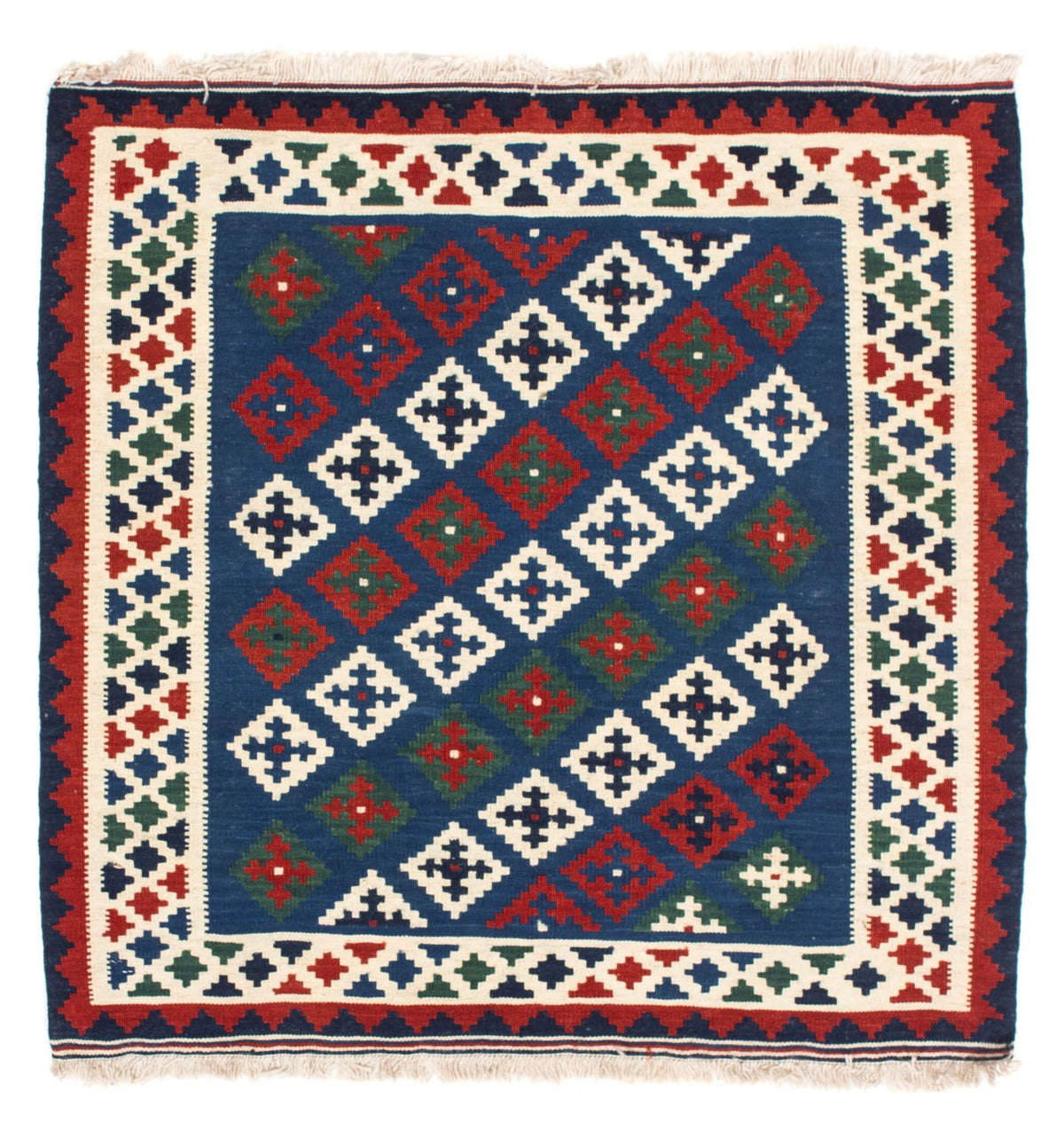 Alfombra Kelim - Oriental cuadrado - 100 x 100 cm - azul oscuro