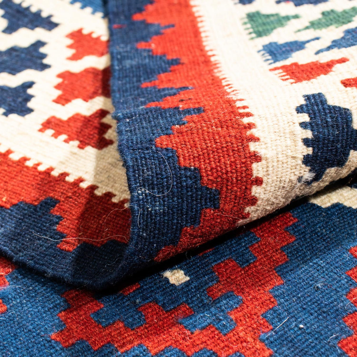 Alfombra Kelim - Oriental cuadrado - 100 x 100 cm - azul oscuro