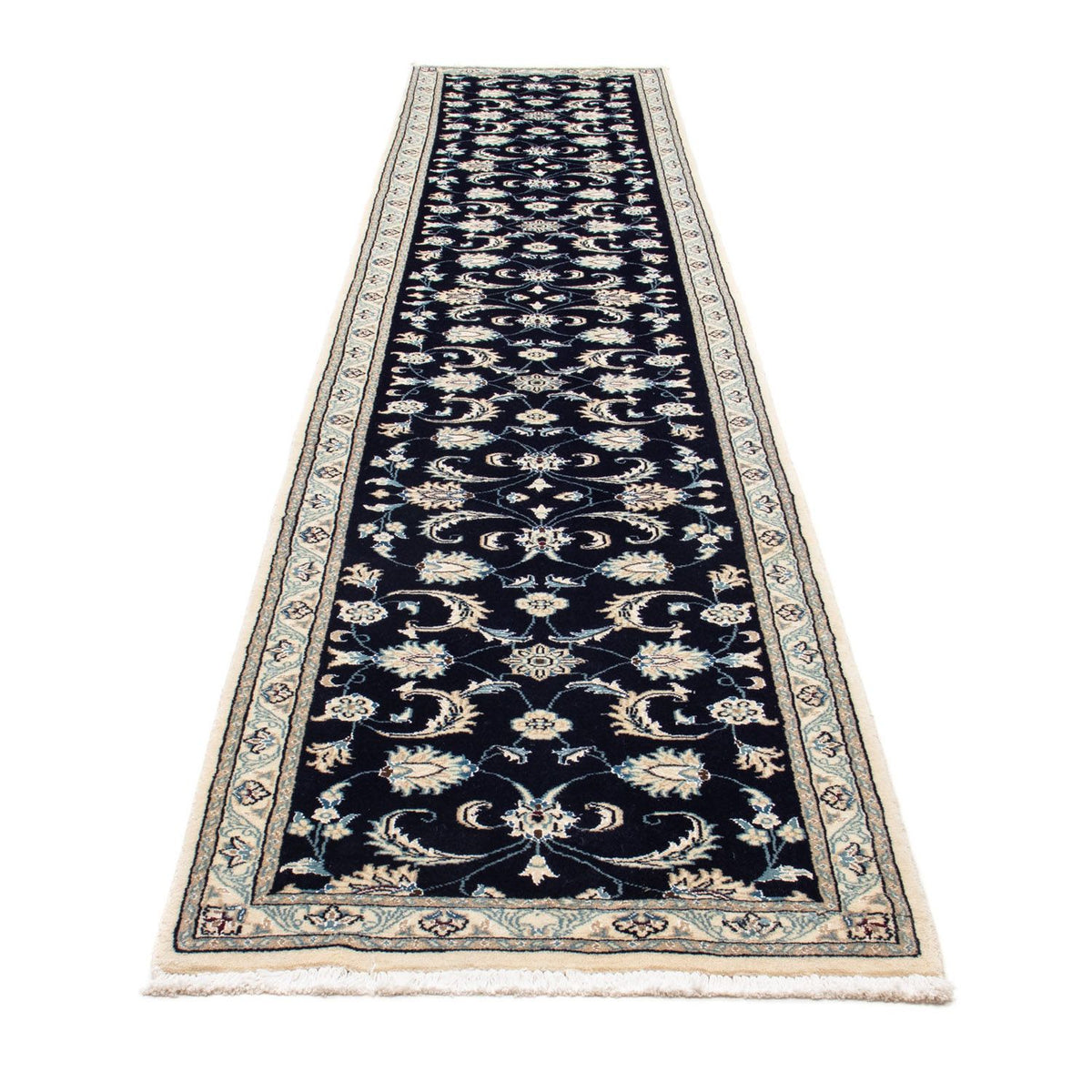 Alfombra de pasillo Alfombra persa - Nain - 400 x 77 cm - azul oscuro