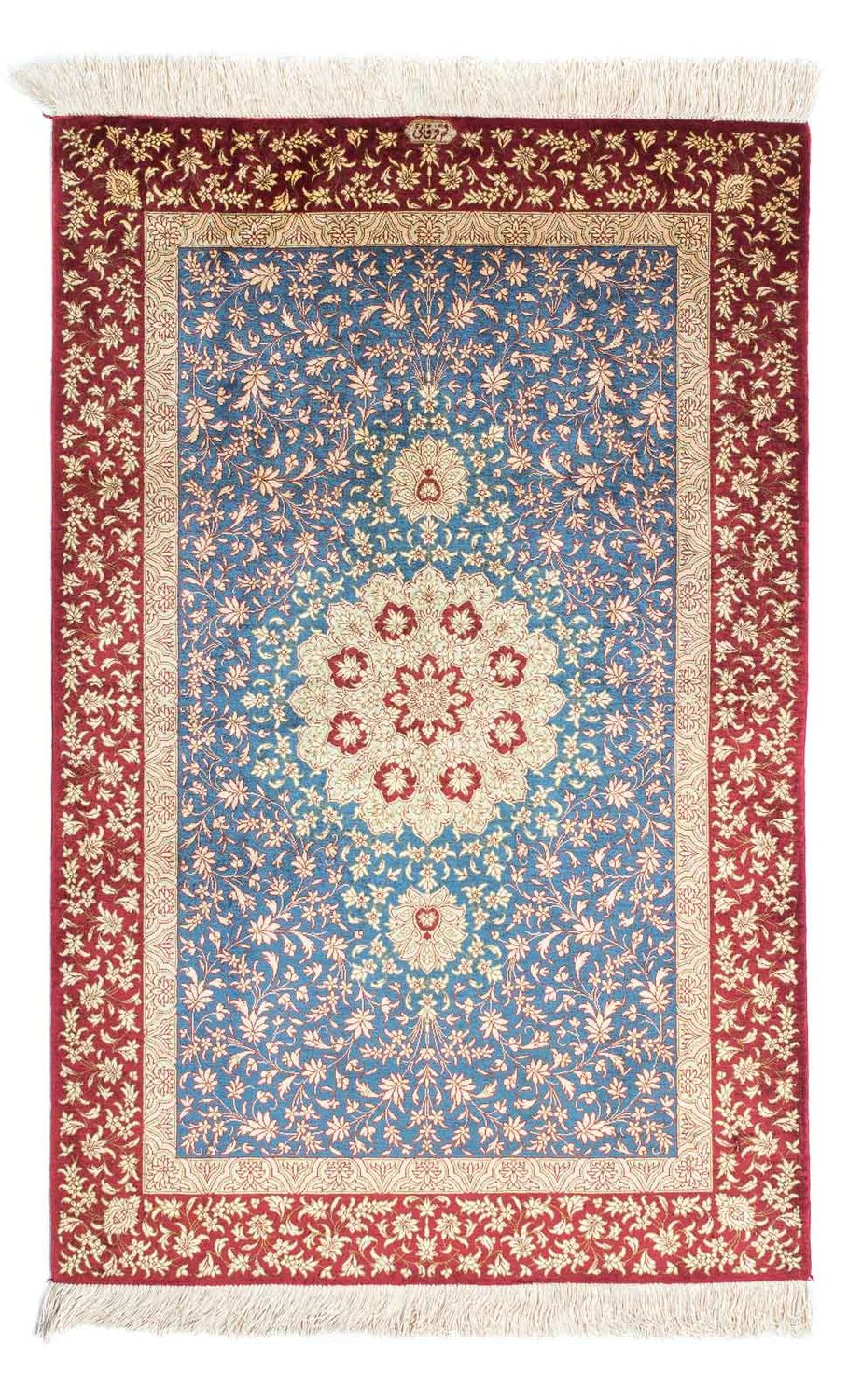 Alfombra persa - Ghom - 123 x 78 cm - azul claro