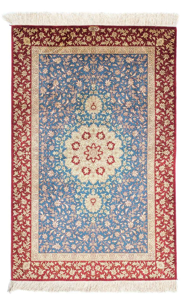 Alfombra persa - Ghom - 123 x 78 cm - azul claro
