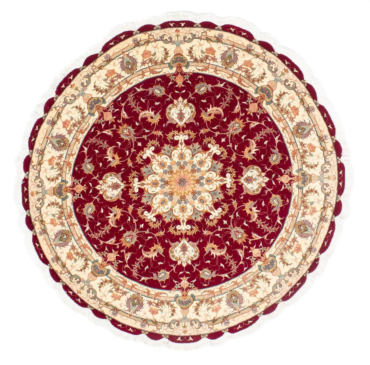 Alfombra Persa - Tabriz - Real redondo  - 150 x 150 cm - rojo oscuro
