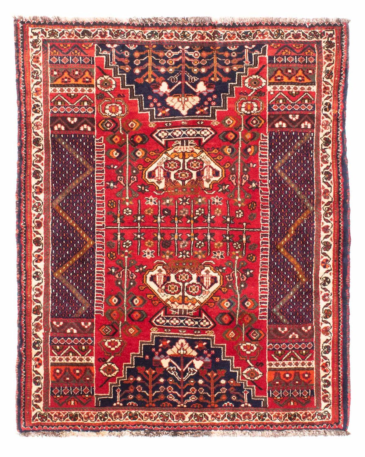 Alfombra persa - Nómada - 135 x 107 cm - rojo oscuro