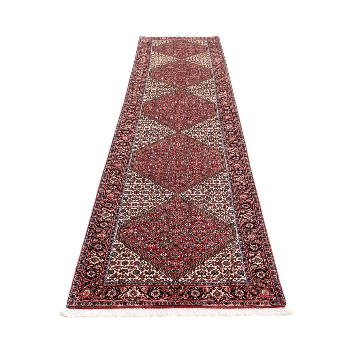 Alfombra de pasillo Alfombra persa - Bidjar - 403 x 86 cm - rojo oscuro