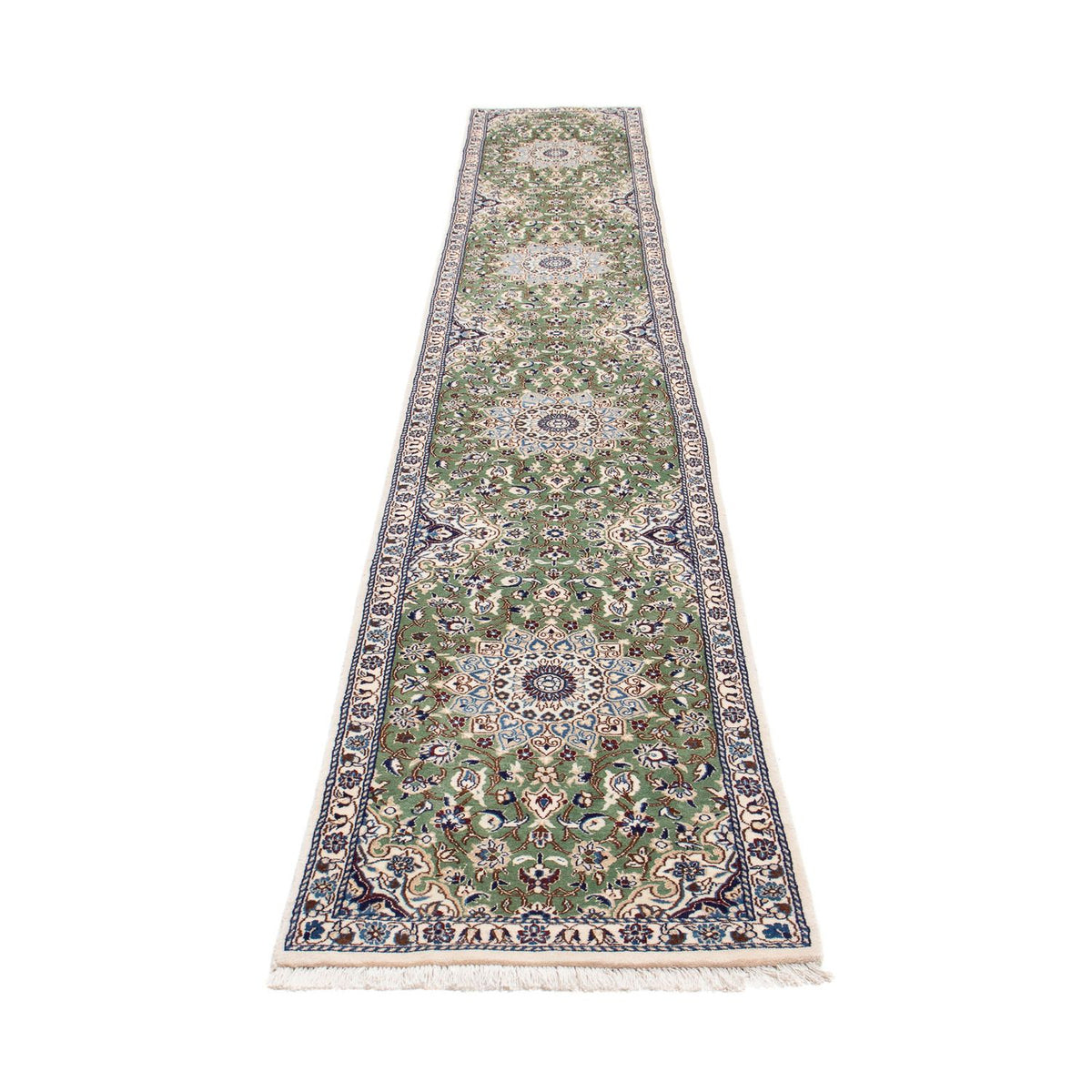 Alfombra de pasillo Alfombra Persa - Nain - Real - 410 x 62 cm - verde