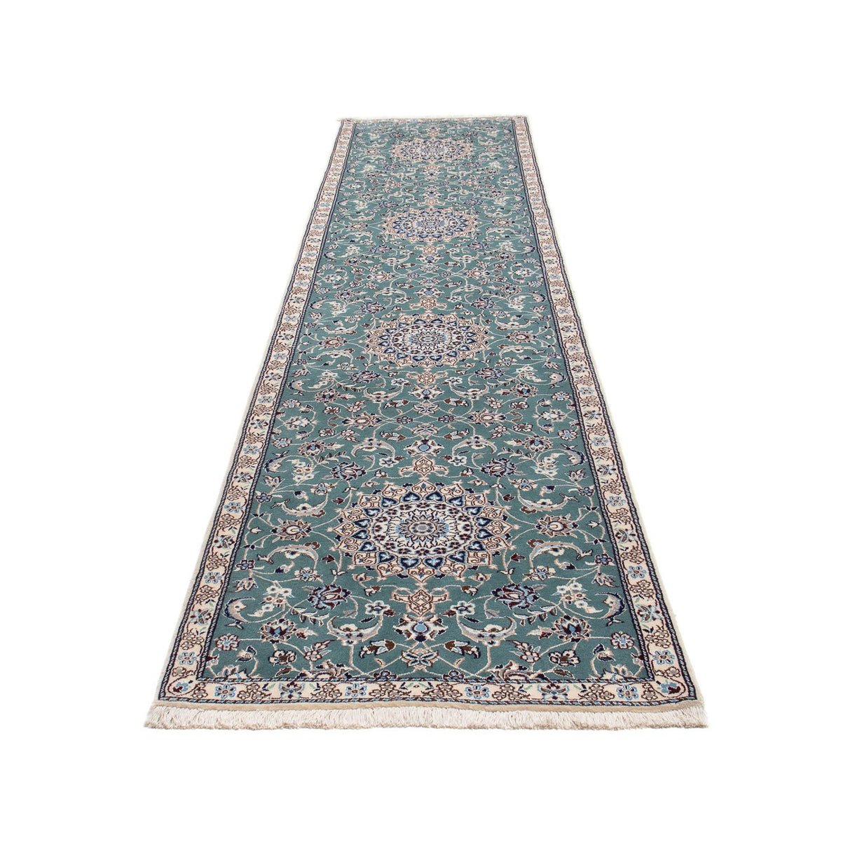 Alfombra de pasillo Alfombra Persa - Nain - Real - 394 x 88 cm - azul claro