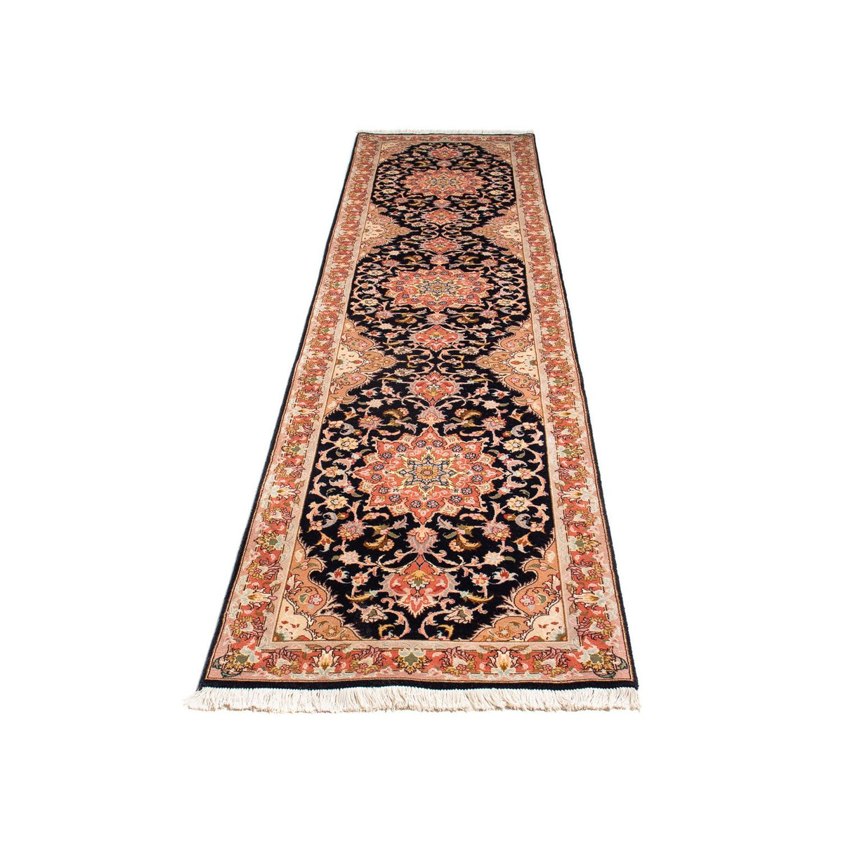 Alfombra de pasillo Alfombra Persa - Tabriz - Real - 303 x 68 cm - azul oscuro