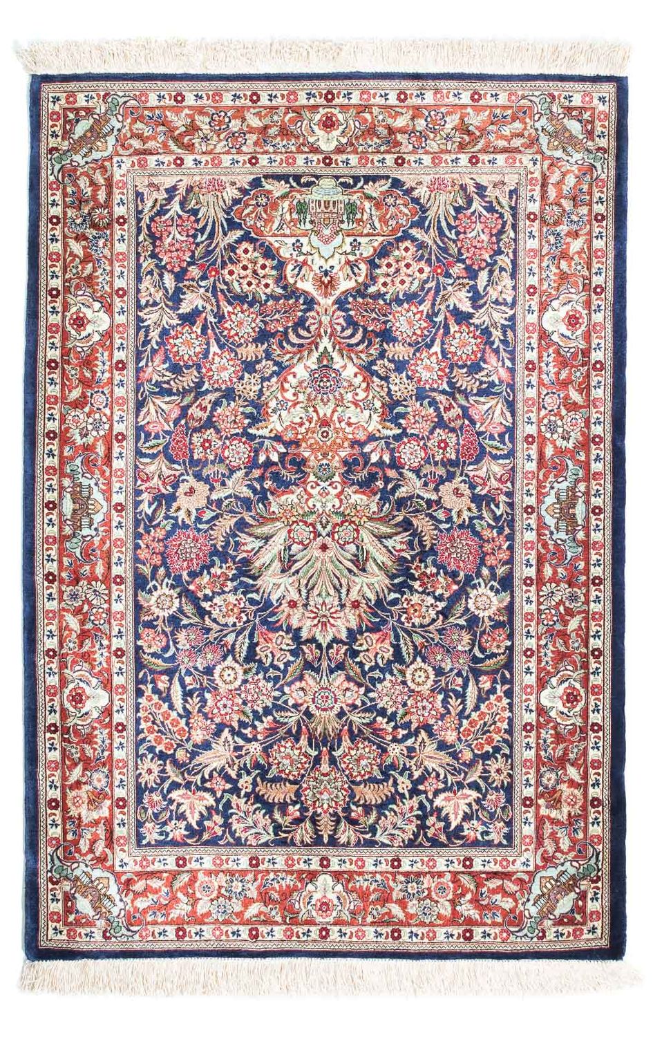 Alfombra persa - Ghom - 118 x 80 cm - azul oscuro