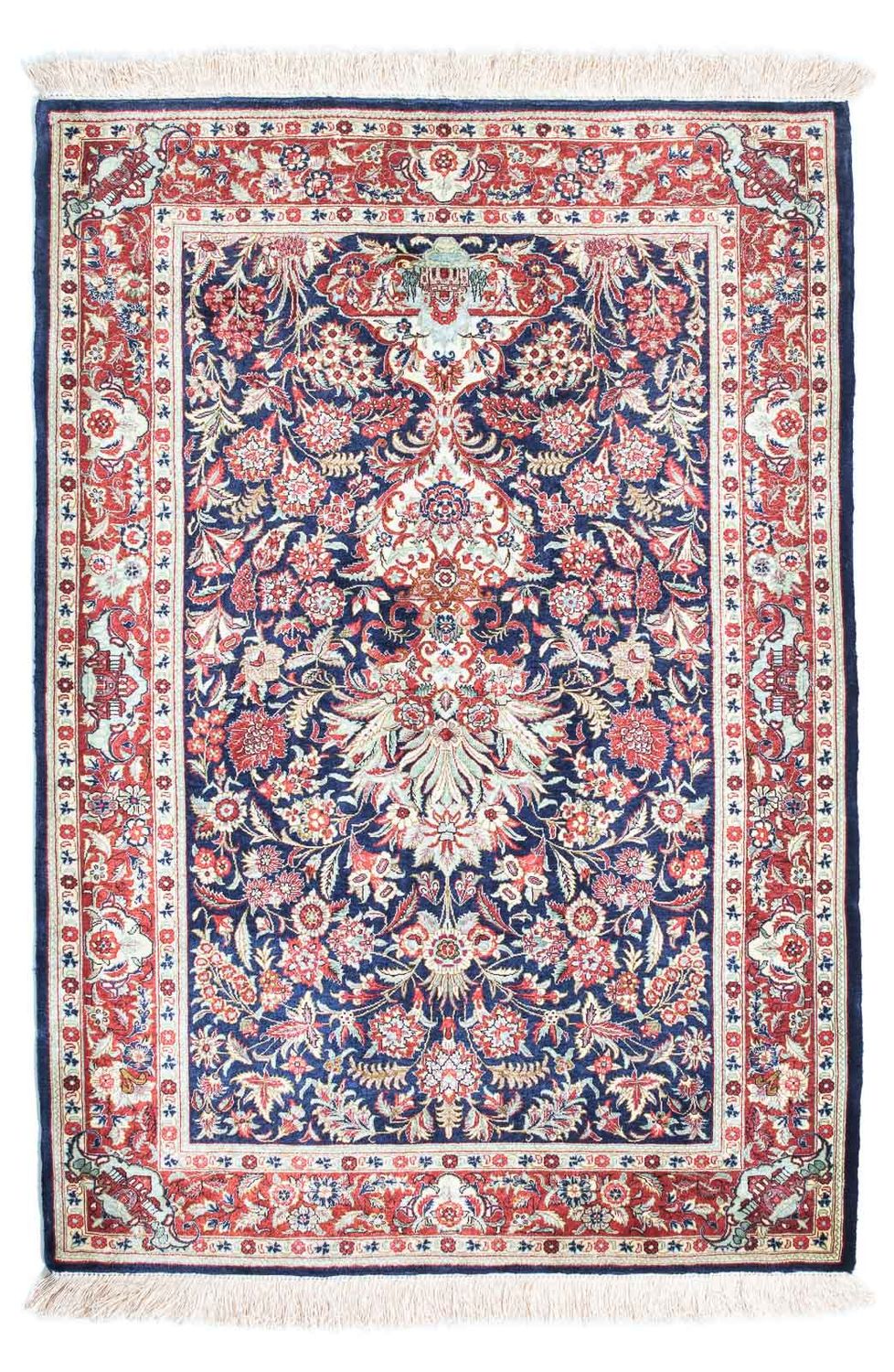 Alfombra persa - Ghom - 121 x 84 cm - azul oscuro