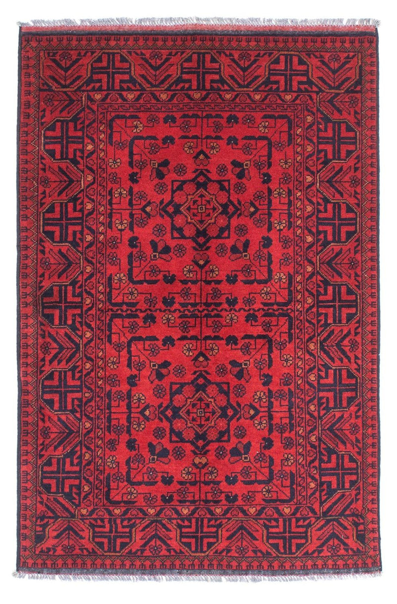 Alfombra afgana - Kunduz - 144 x 98 cm - rojo oscuro