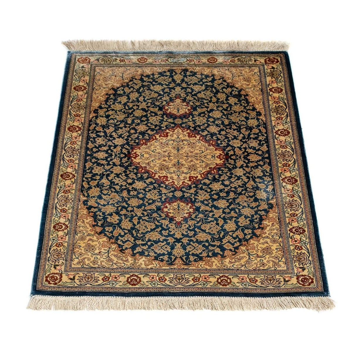 Alfombra persa - Ghom - 83 x 58 cm - azul oscuro