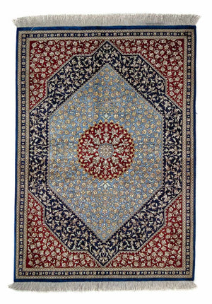Alfombra persa - Ghom - 84 x 60 cm - azul oscuro