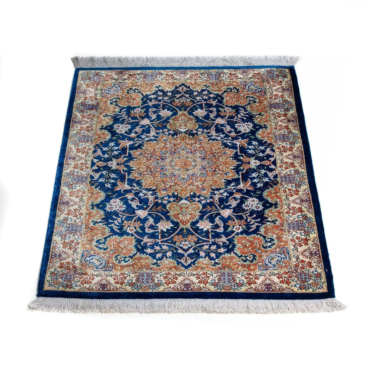 Alfombra persa - Ghom - 78 x 55 cm - azul oscuro
