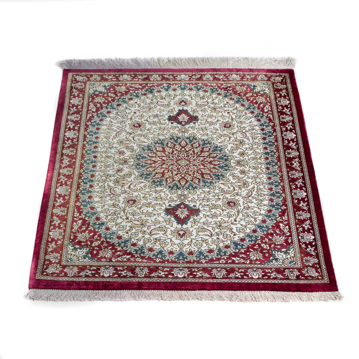 Alfombra persa - Ghom - 78 x 60 cm - rojo oscuro