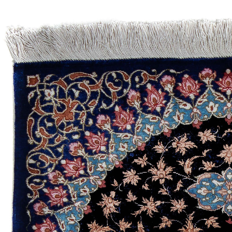 Alfombra persa - Ghom - 80 x 55 cm - azul oscuro