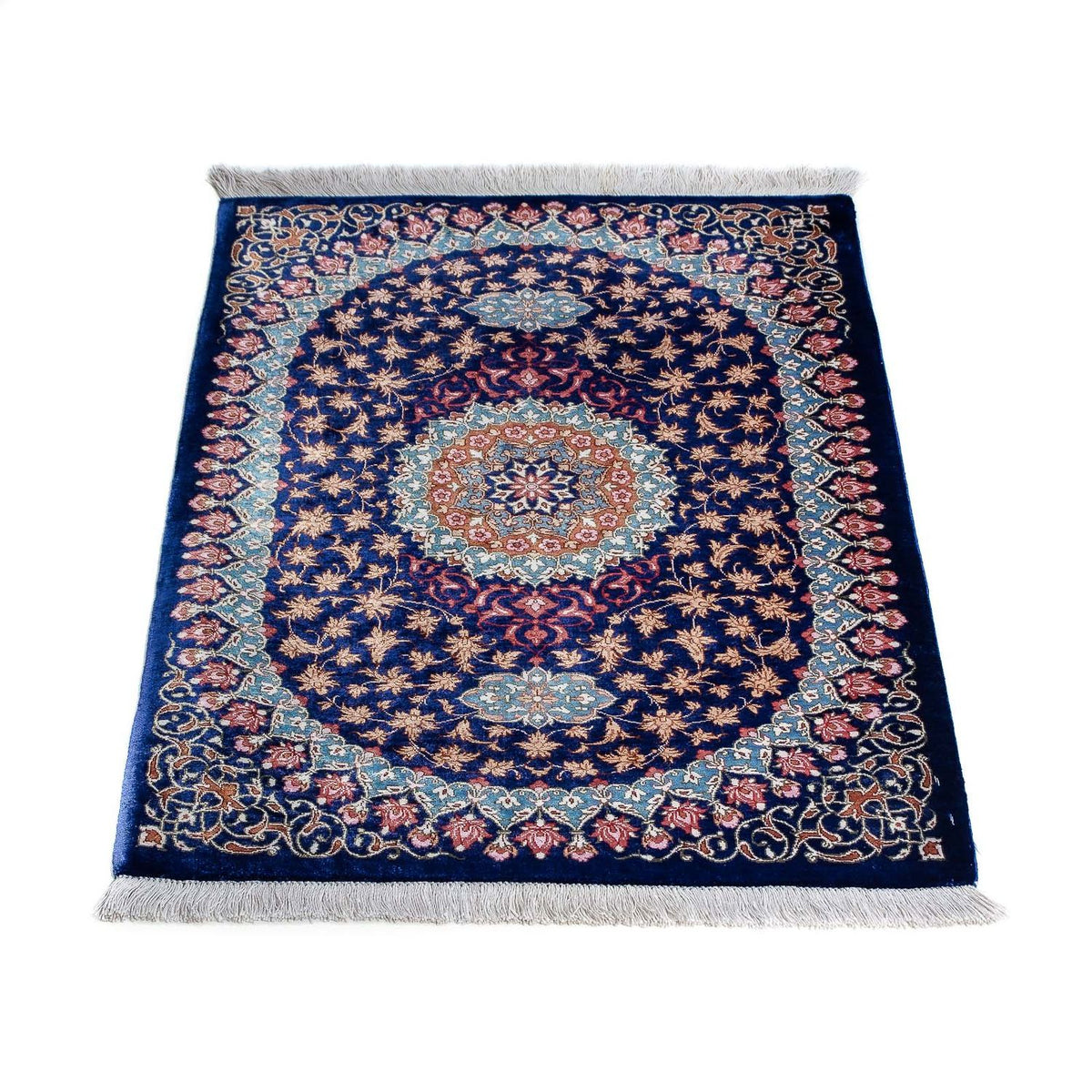 Alfombra persa - Ghom - 80 x 55 cm - azul oscuro