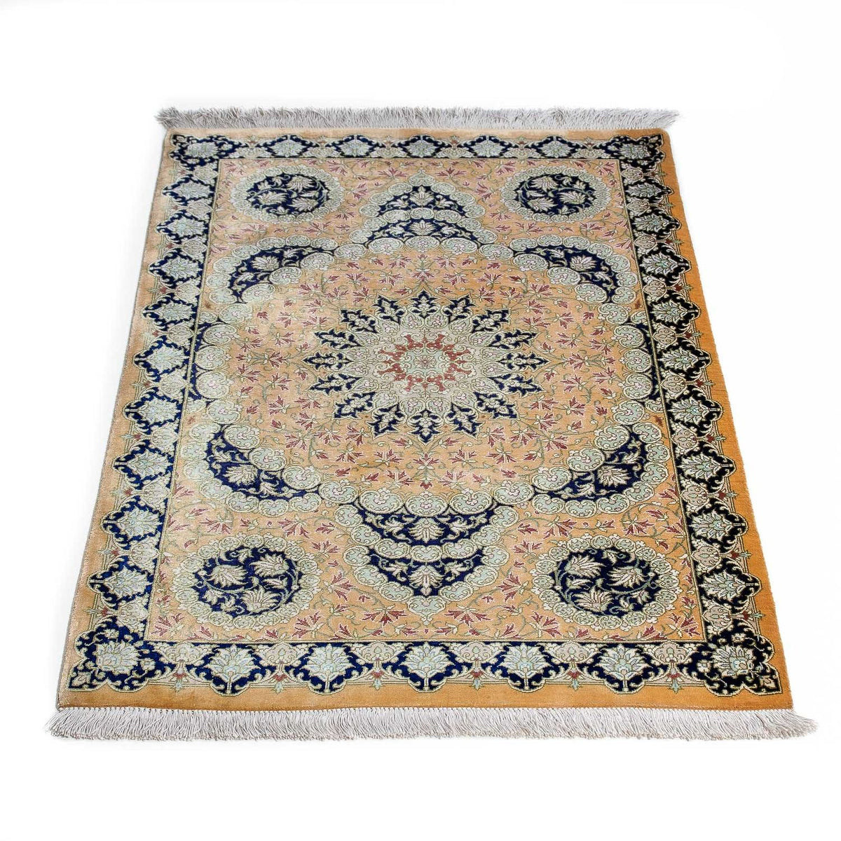 Alfombra persa - Ghom - 93 x 59 cm - amarillo mostaza