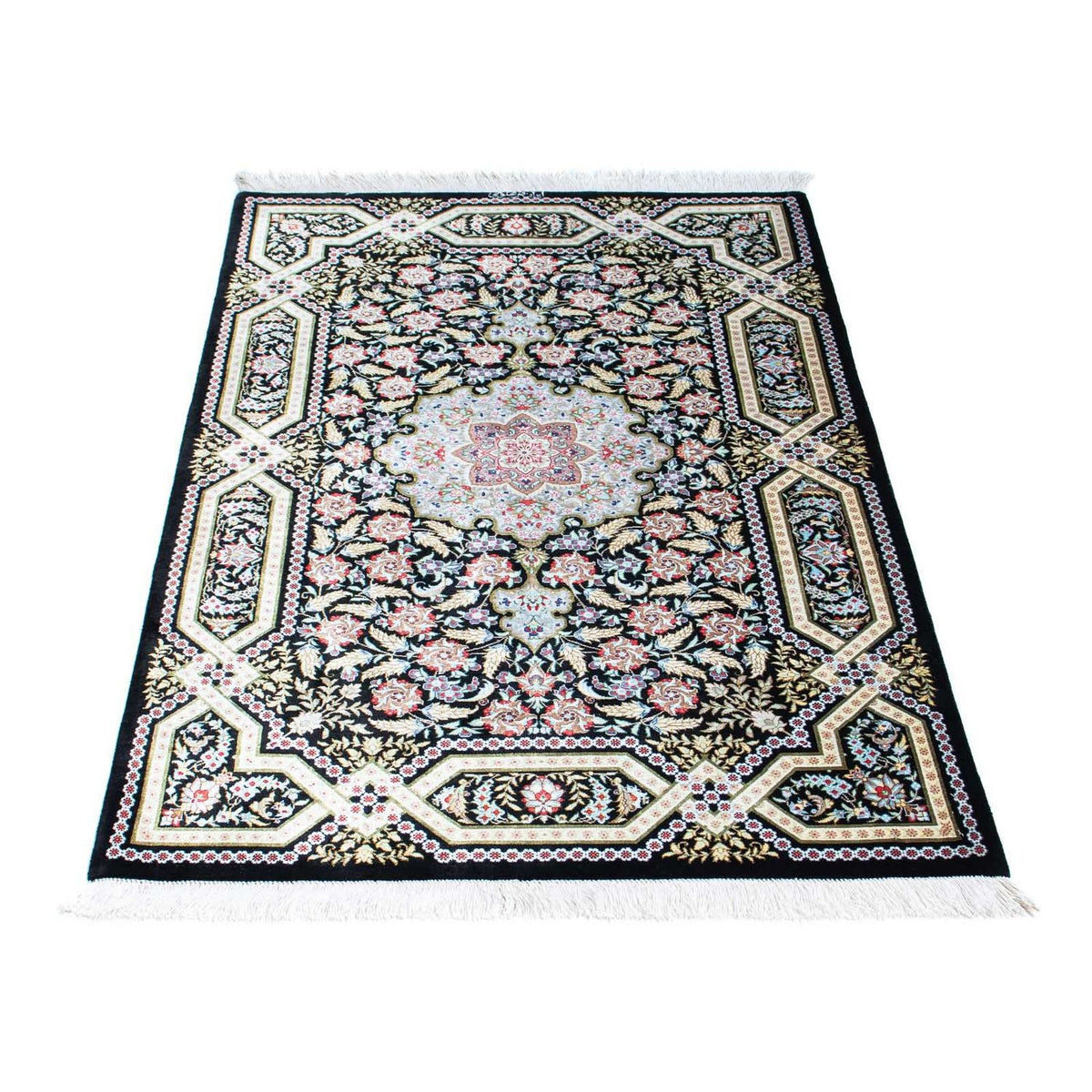 Alfombra persa - Ghom - 124 x 79 cm - azul oscuro