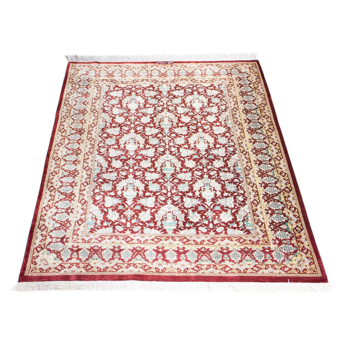 Alfombra persa - Ghom - 119 x 76 cm - rojo oscuro
