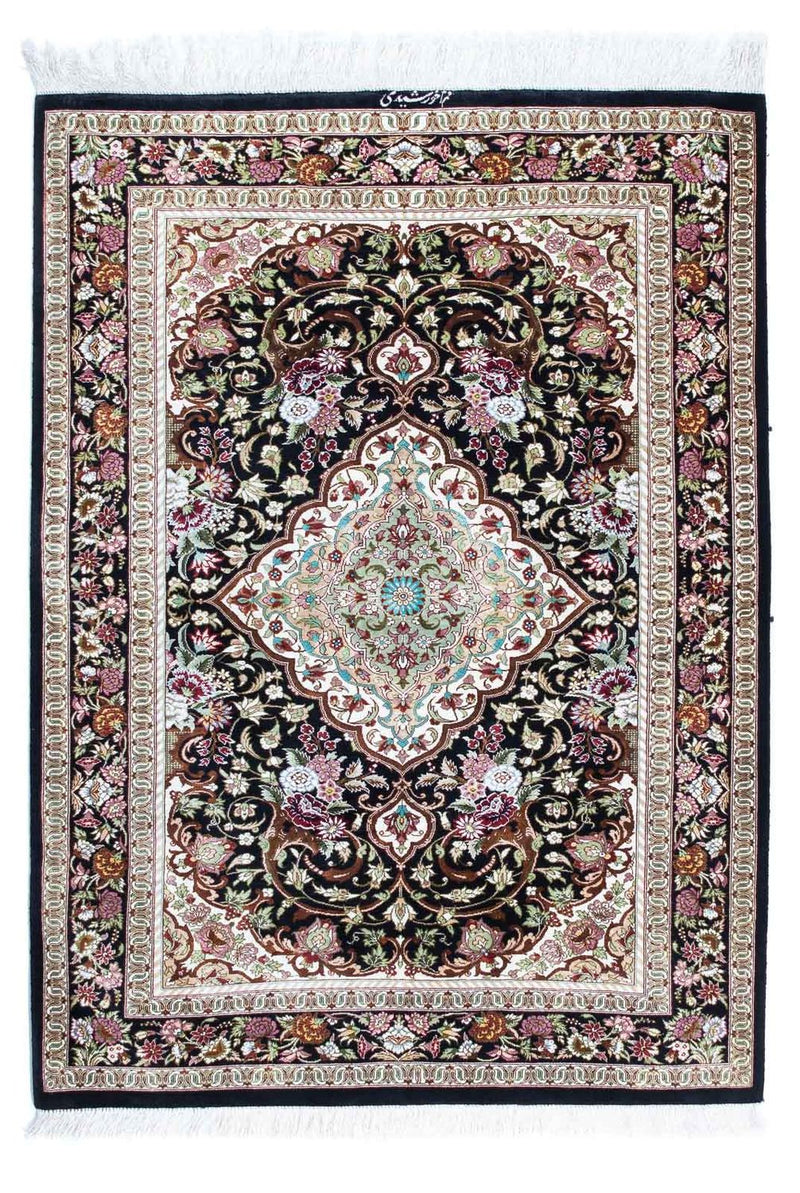 Alfombra persa - Ghom - 114 x 80 cm - azul oscuro