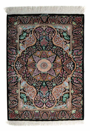 Alfombra persa - Ghom - 85 x 61 cm - azul oscuro