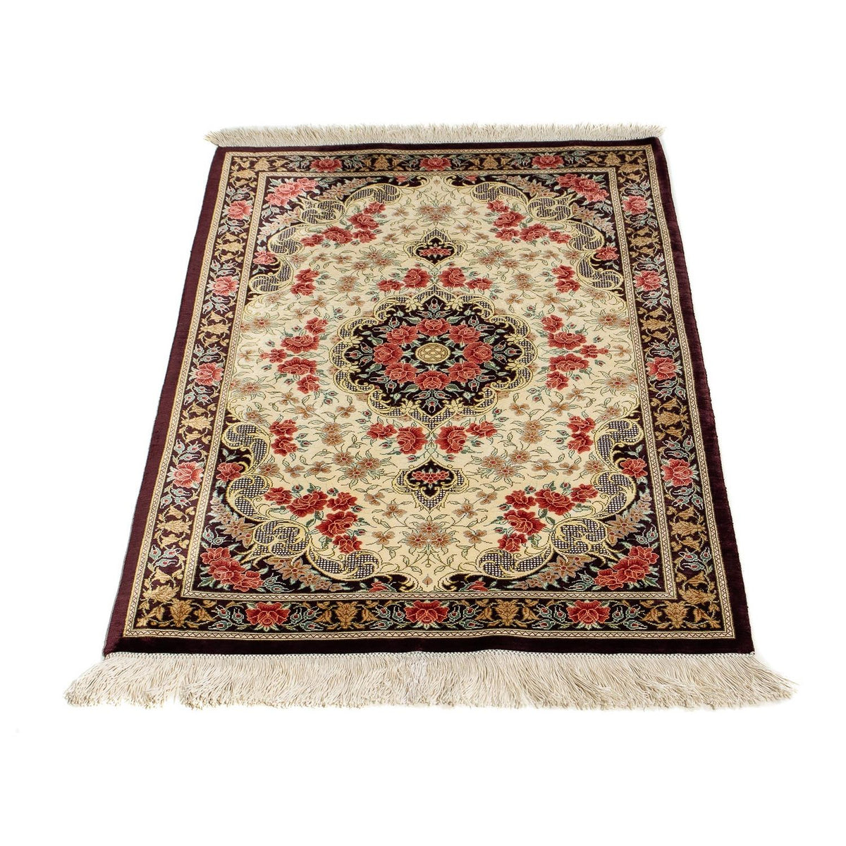 Alfombra persa - Ghom - 93 x 60 cm - beige