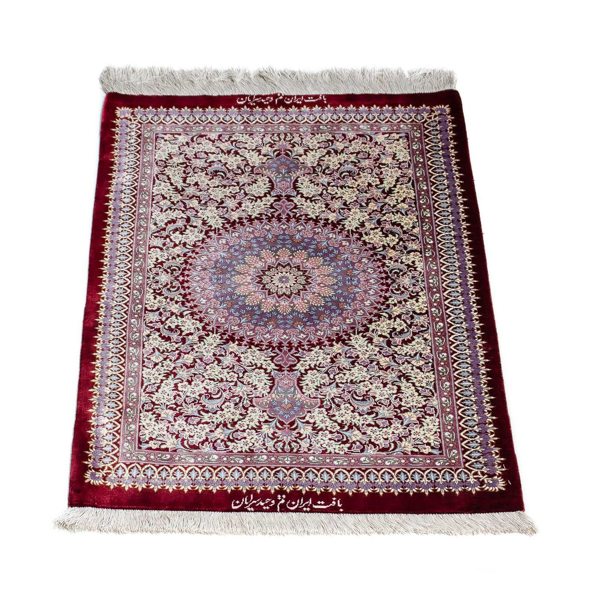 Alfombra persa - Ghom - 101 x 59 cm - rojo oscuro
