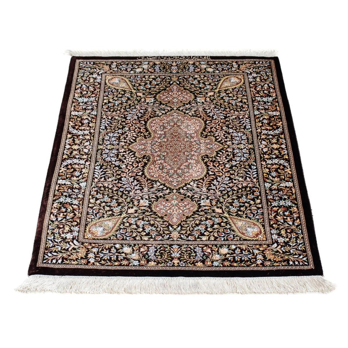 Alfombra persa - Ghom - 91 x 61 cm - azul oscuro