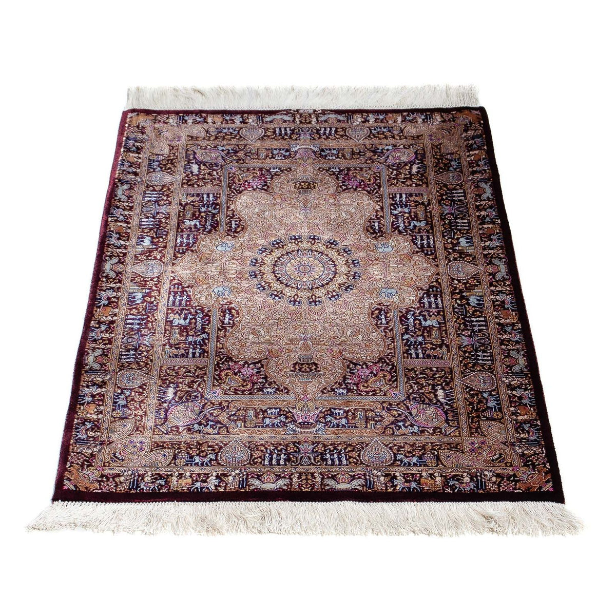 Alfombra persa - Ghom - 90 x 62 cm - azul oscuro