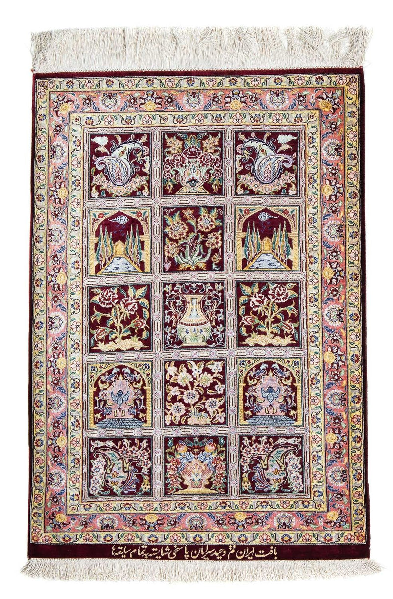 Alfombra persa - Ghom - 86 x 60 cm - multicolor