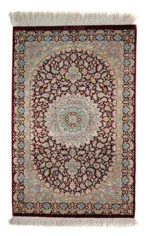 Alfombra persa - Ghom - 88 x 57 cm - rojo oscuro