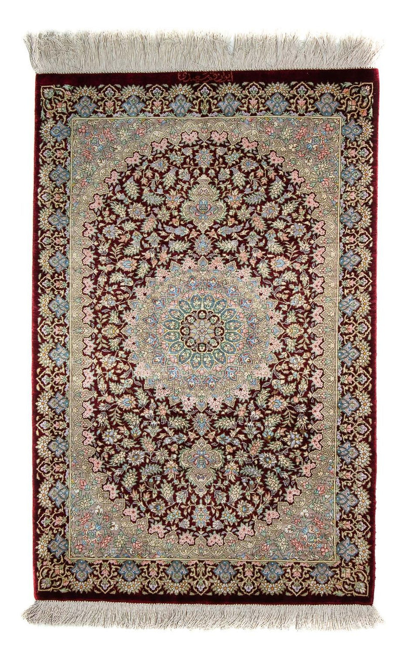 Alfombra persa - Ghom - 88 x 57 cm - rojo oscuro