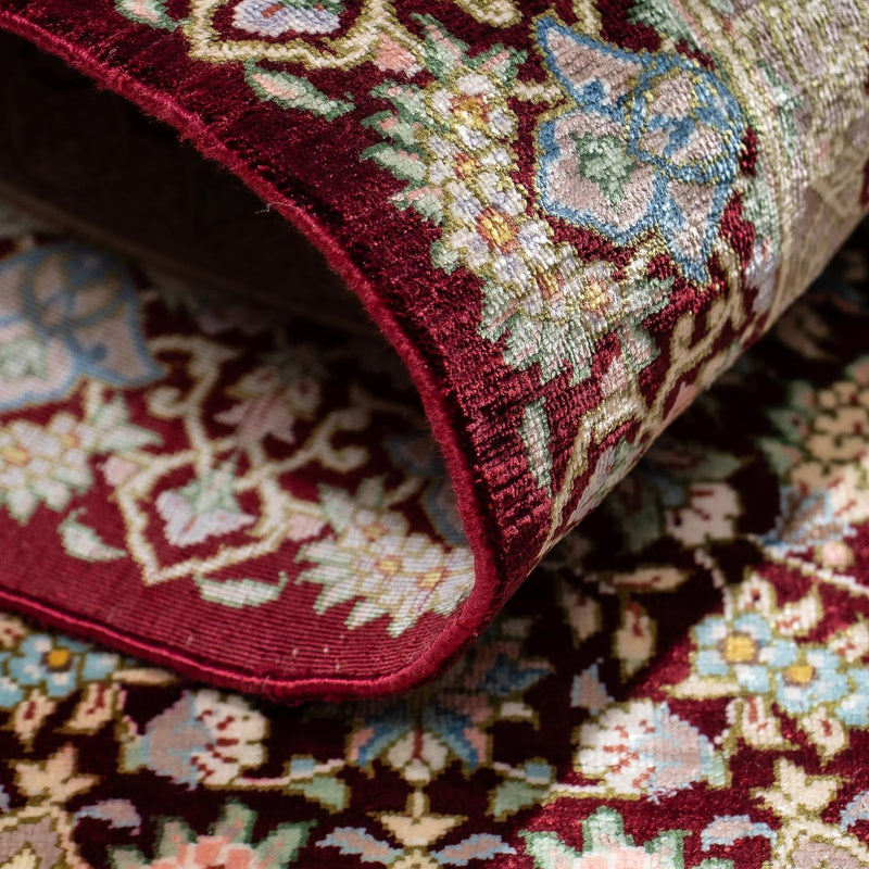 Alfombra persa - Ghom - 88 x 57 cm - rojo oscuro