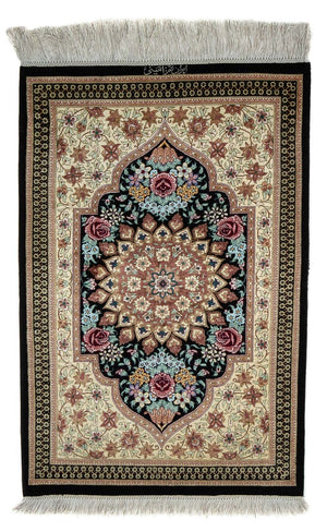 Alfombra persa - Ghom - 89 x 59 cm - azul oscuro