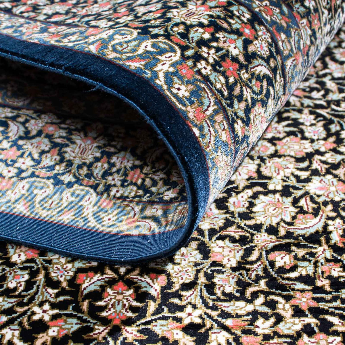 Alfombra persa - Ghom - 119 x 79 cm - azul oscuro