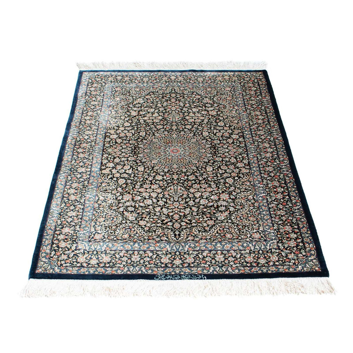 Alfombra persa - Ghom - 119 x 79 cm - azul oscuro