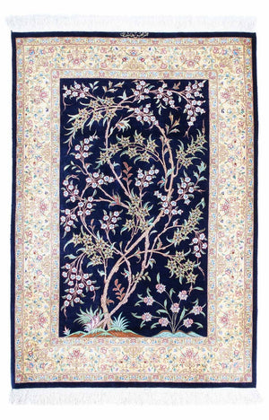 Alfombra persa - Ghom - 119 x 80 cm - azul oscuro