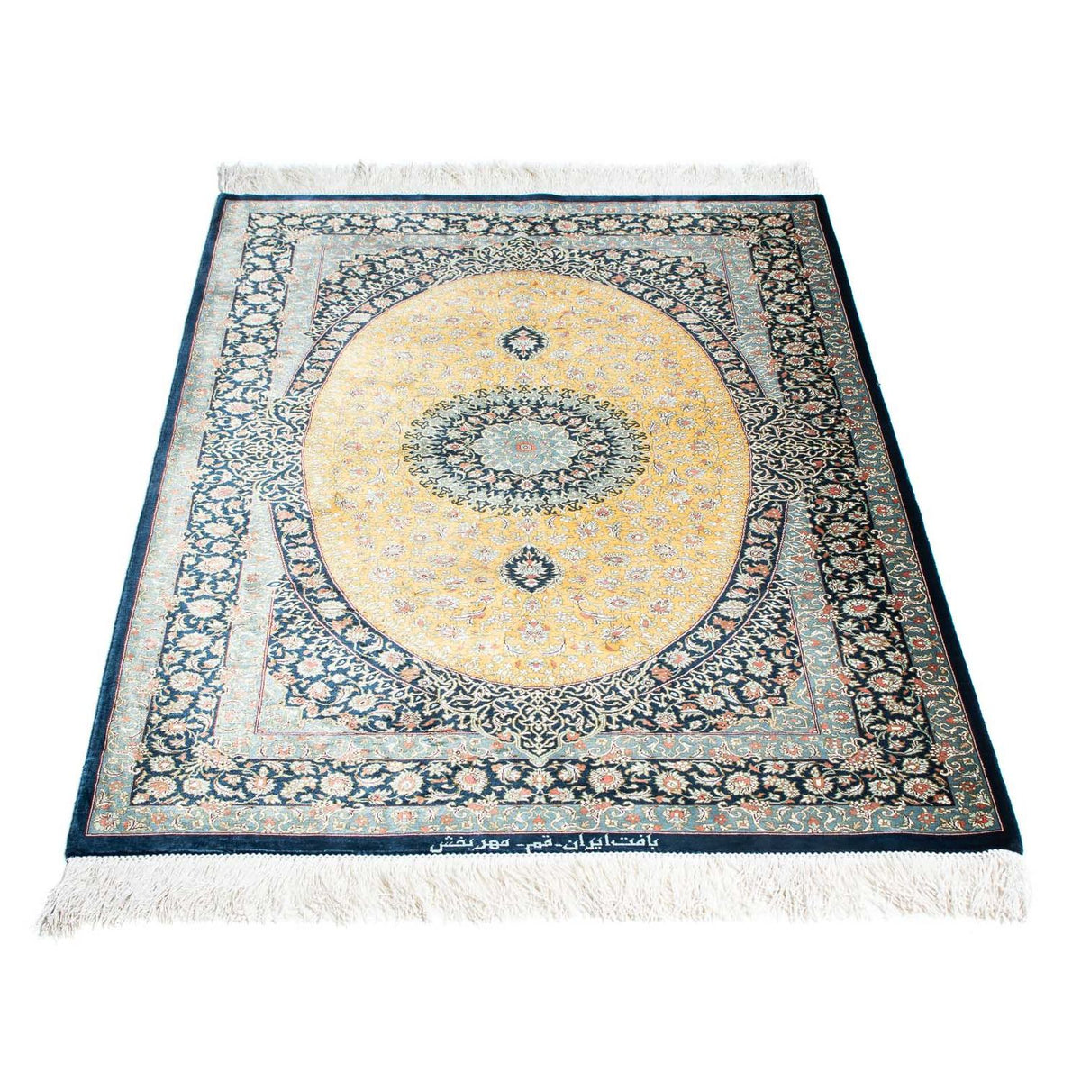 Alfombra persa - Ghom - 118 x 78 cm - azul claro