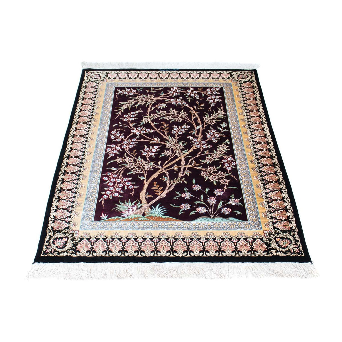 Alfombra persa - Ghom - 123 x 79 cm - rojo oscuro