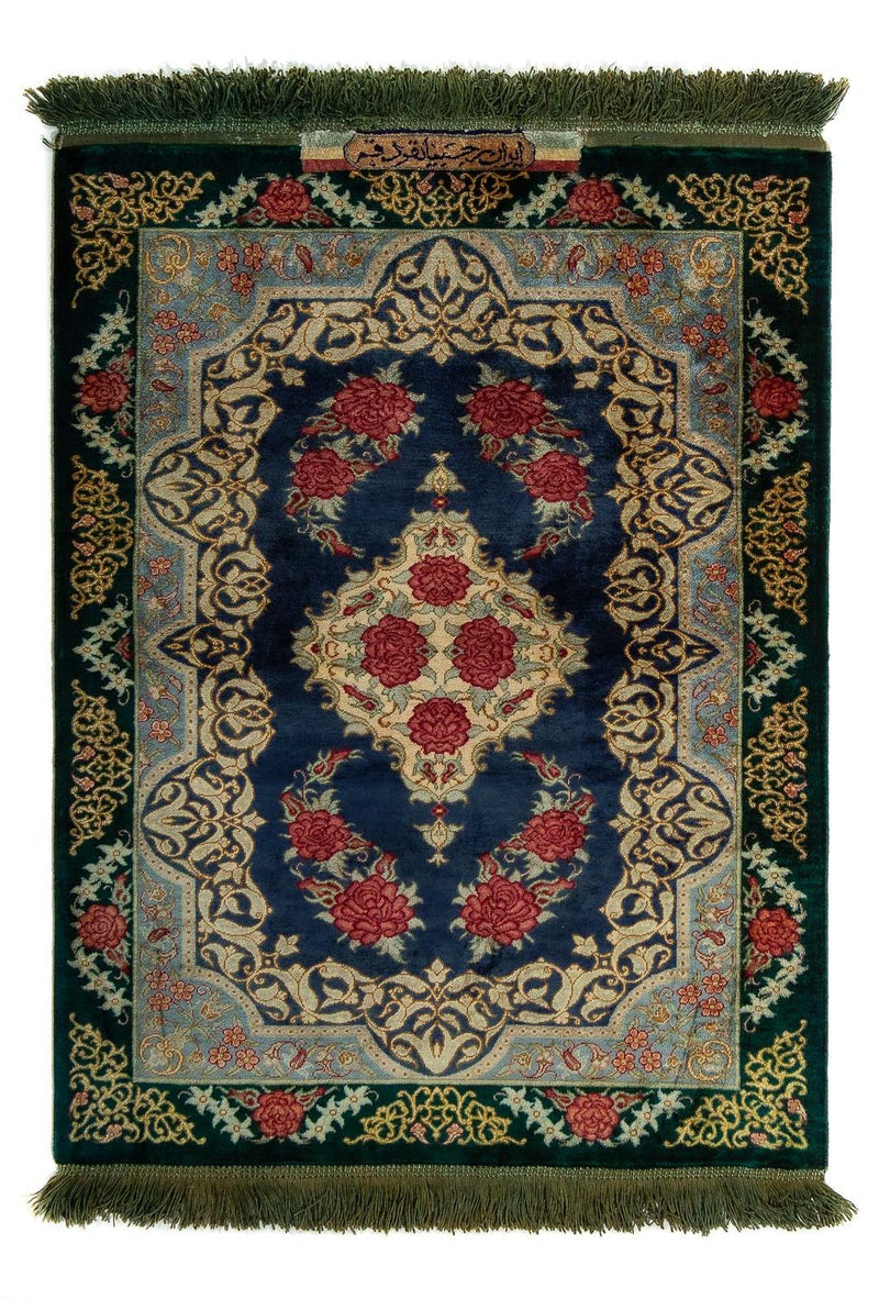 Alfombra persa - Ghom - 77 x 58 cm - azul oscuro